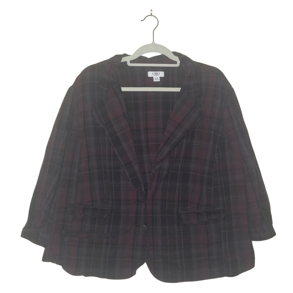 Cato Woman Plaid Blazer Jacket Dark Academia Plaid Peplum Back‎ Plus Size 26/28W